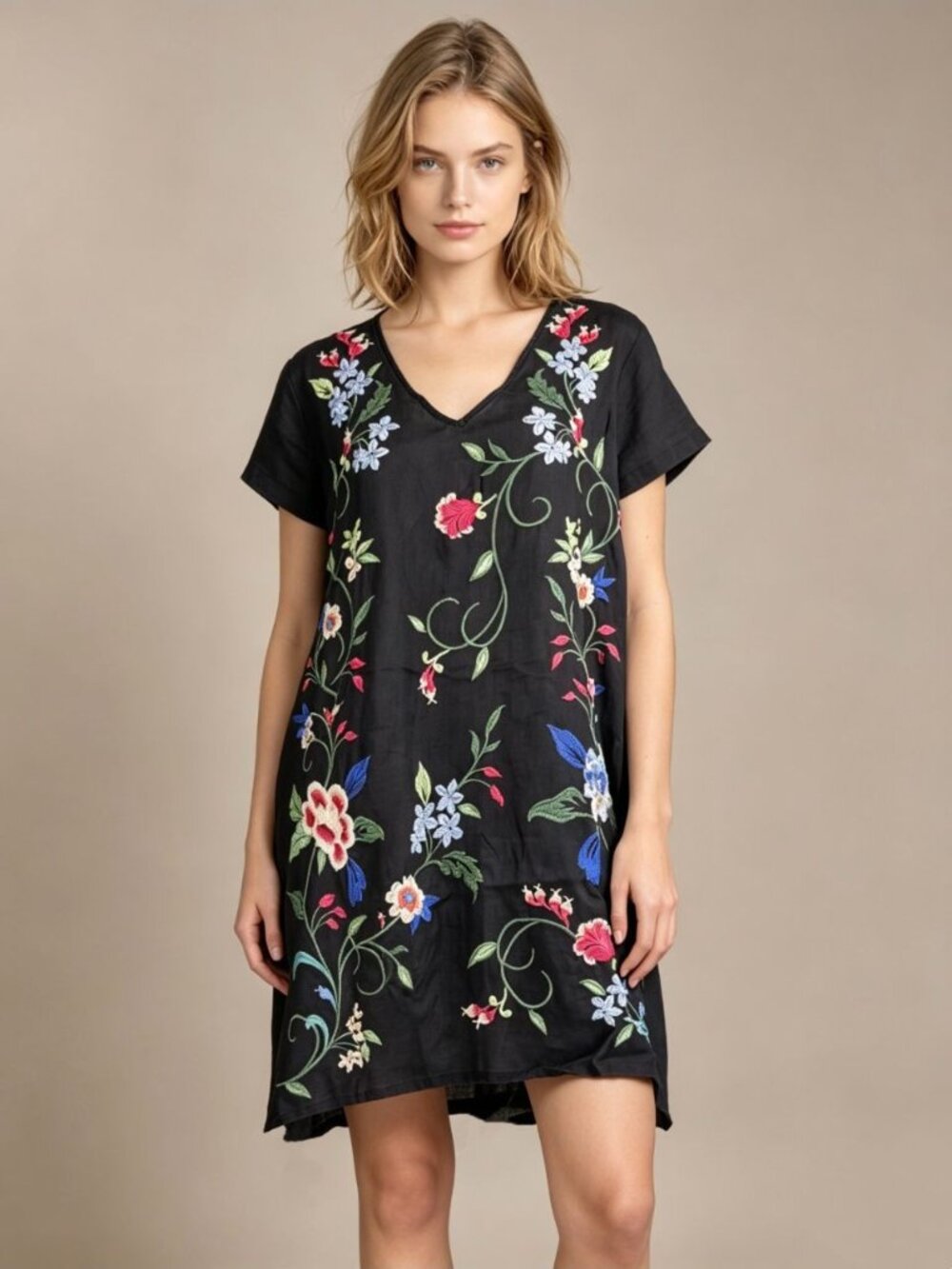 NWOT Johnny Was Ramie Madaleina Floral Drape Embroidered Tunic Dress Size XL